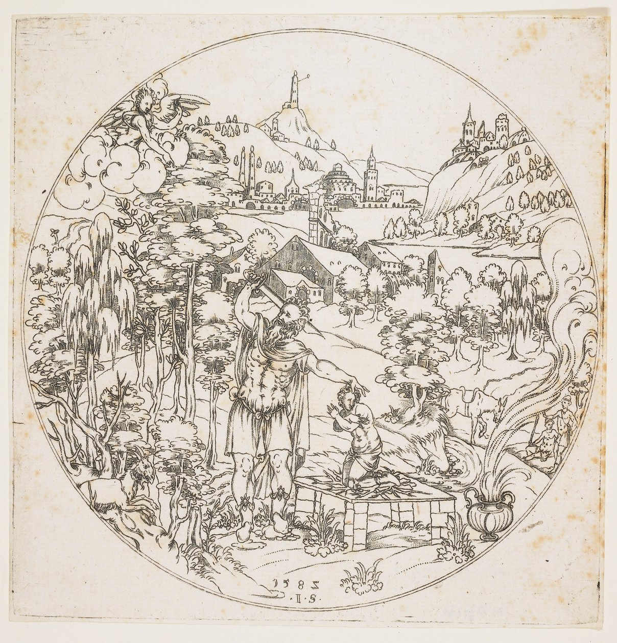 Abrahams Sacrifice, 1585 (děrovací rytina) od Jonas Silber