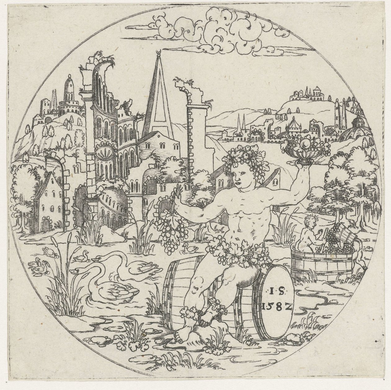 Bacchus Bottoms of Bowls: Krajiny s biblickými a mytologickými vyobrazeními (název série) od Jonas Silber