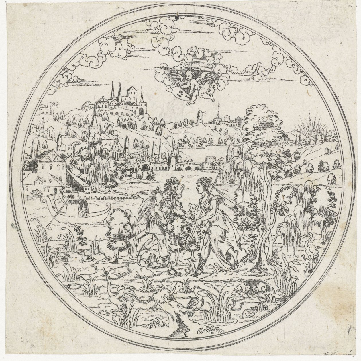 Diana a Endymion Bottoms of Bowls: Krajiny s biblickými a mytologickými vyobrazeními (název série) od Jonas Silber