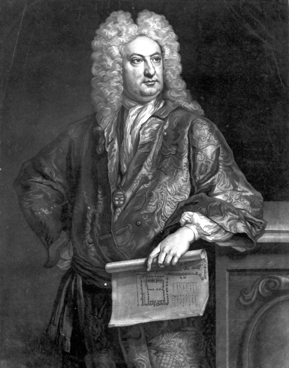 Sir John Vanbrugh, vyrytý Johnem Faberem mladším, 1727 (mezzotinta) od Jonathan Richardson