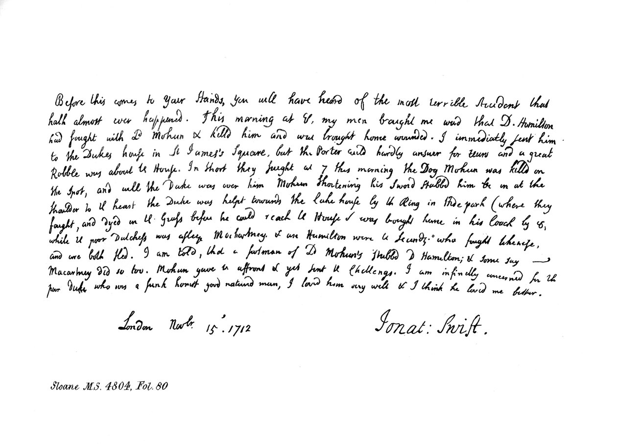 Výpis z deníku Dean Swifts, adresovaný paní Dingleyové, 1712, 1840 od Jonathan Swift