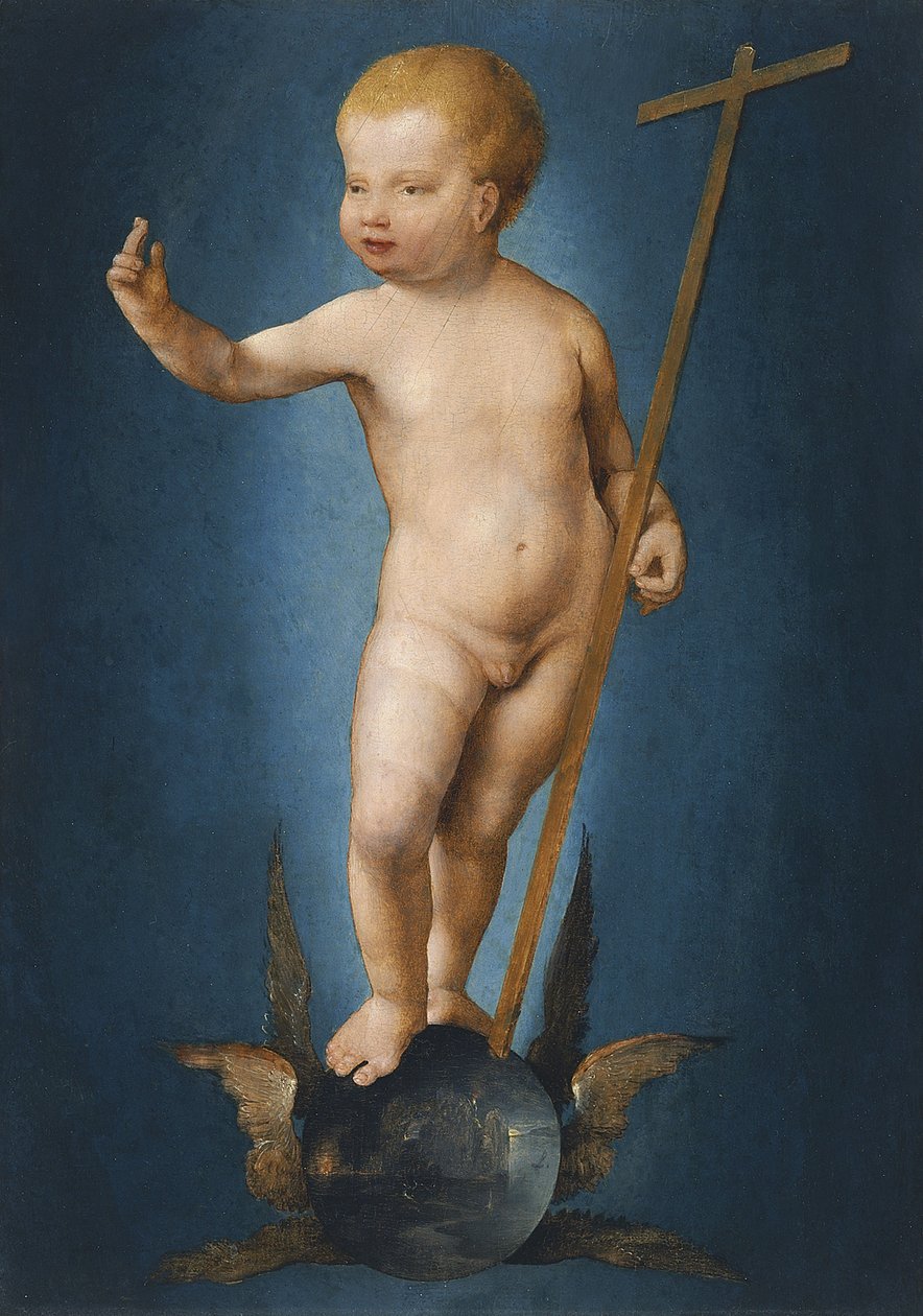 Nemluvně na kouli světa, asi 1530 od Joos van Cleve
