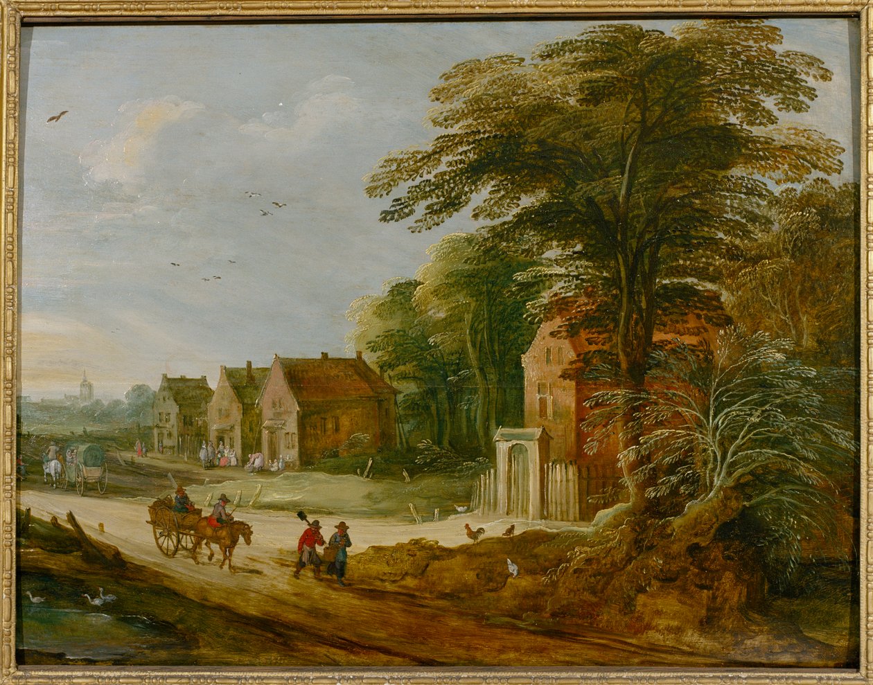 Cestující projíždějící vesnicí (olej na panelu) od Joos de (studio of) Momper