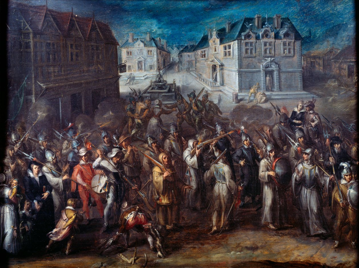 Náboženské války mezi katolíky a protestanty: „“ Procesí Ligy v roce 1590 nebo 1593““. Obraz Joose Van Winghe (1544-1603), Nizozemsko od Joos or Jodocus van Winghe