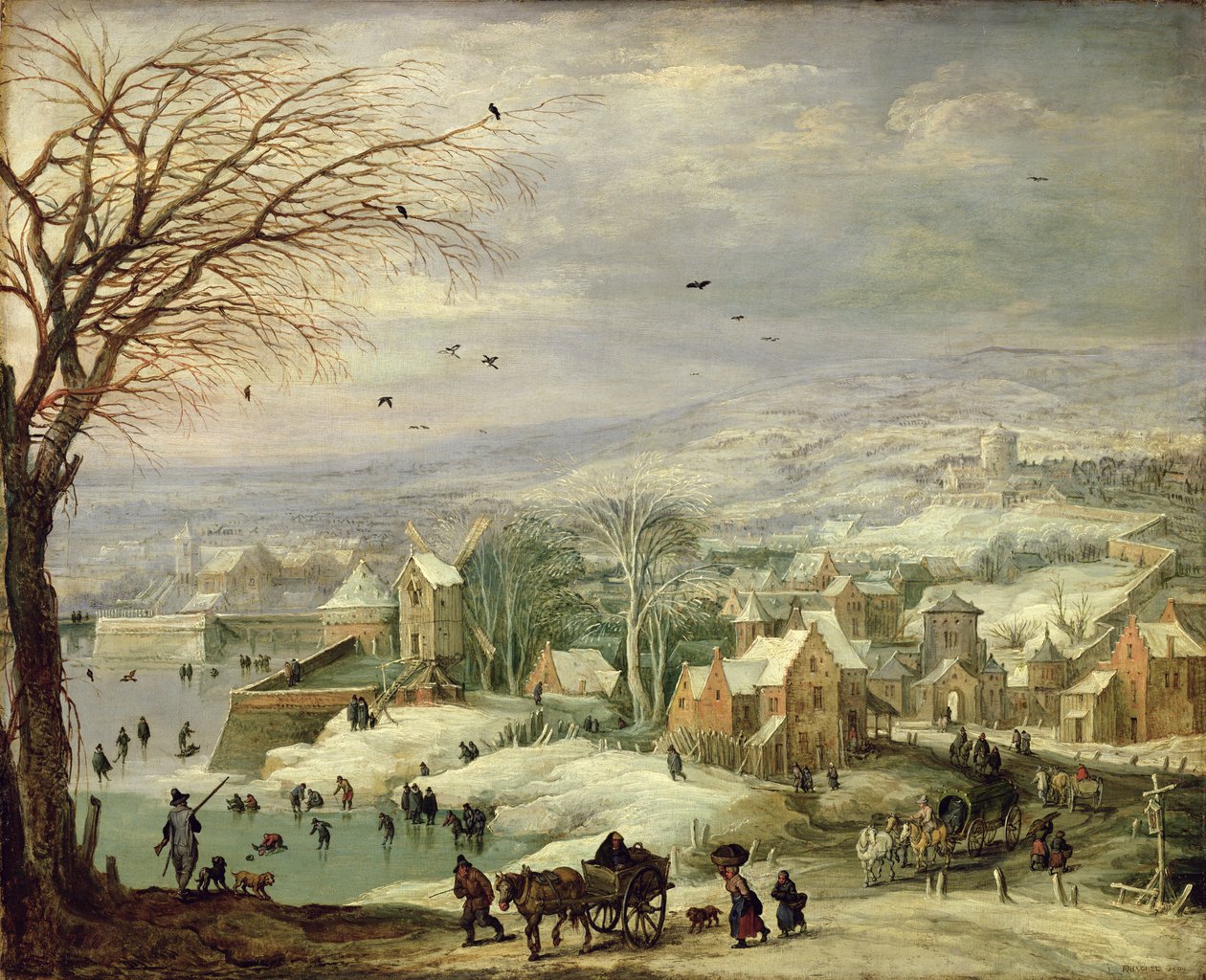 Vesnická krajina v zimě, kolem 1615-20 (olej na mědi od Joos or Josse de Momper