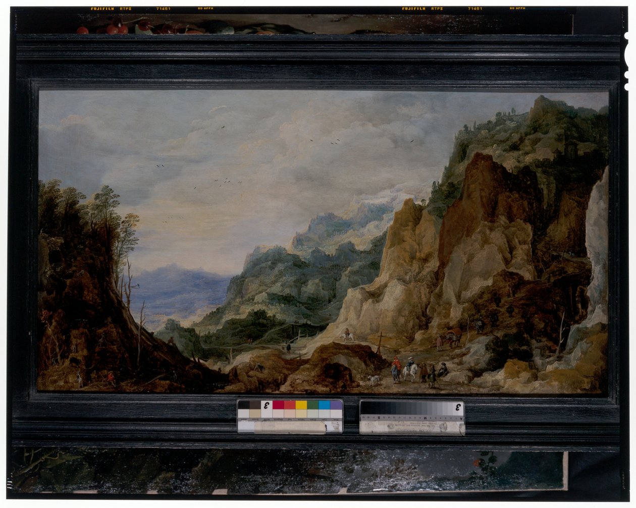 Panoramatická hornatá krajina s tovaryši rozdávajícími chudým, sourozenci za nimi od Joos or Josse de The Younger Momper