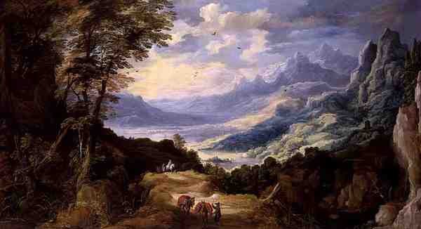 Krajina s cestovateli od Joos or Josse de The Younger Momper