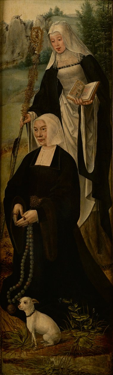 Svatá Monika a donátor, jedno křídlo oltáře (olej na desce) od Joos van (follower of) Cleve