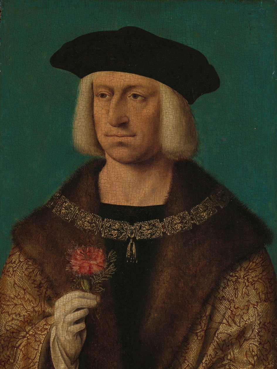 Portrét Maxmiliána I. (1459-1519) Maxmilián I. (1459-1519), císař Svaté říše římské od Joos van Cleve (workshop of)