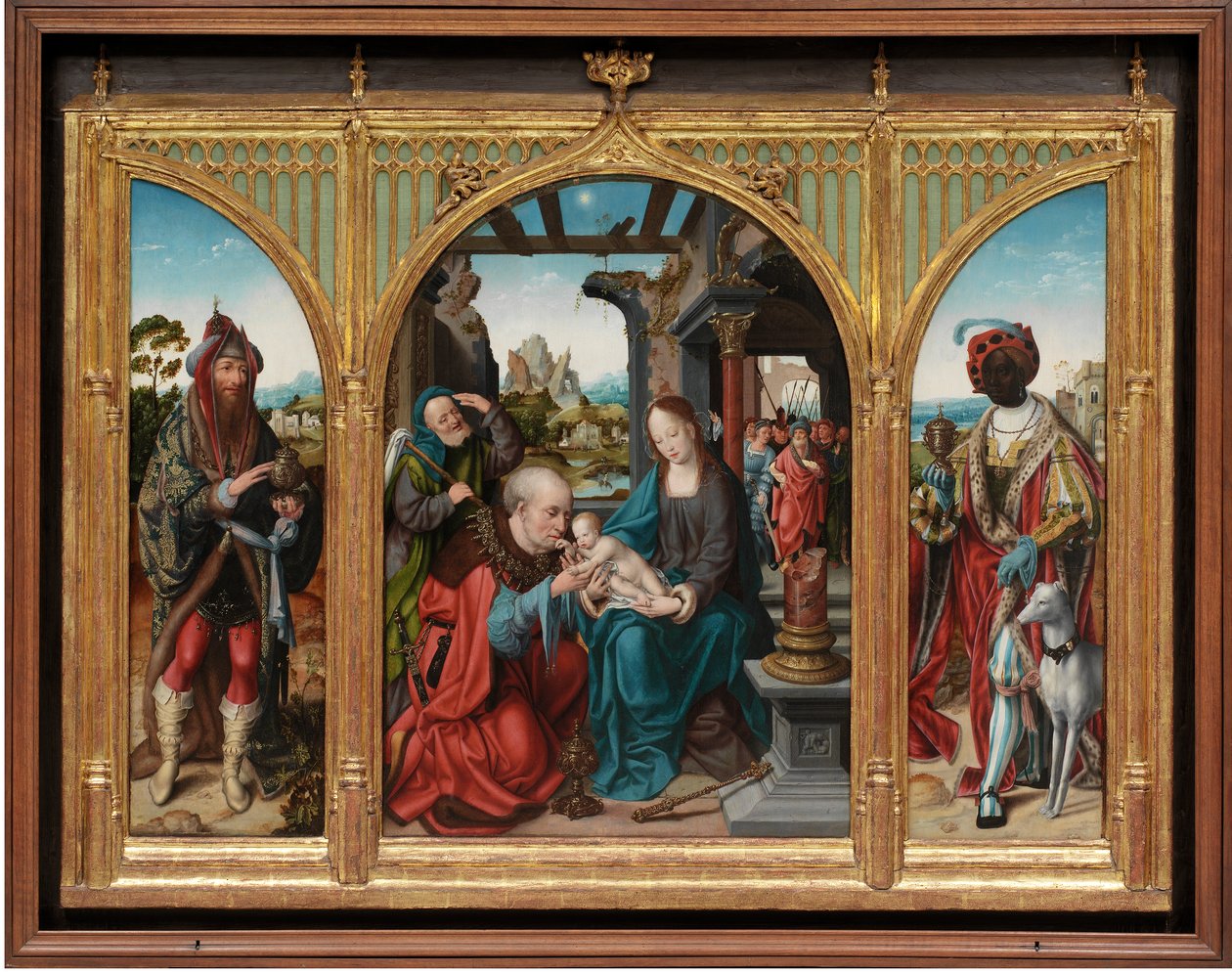 Klanění tří králů, cca 1525 (olej na dubových deskách) od Joos van Cleve