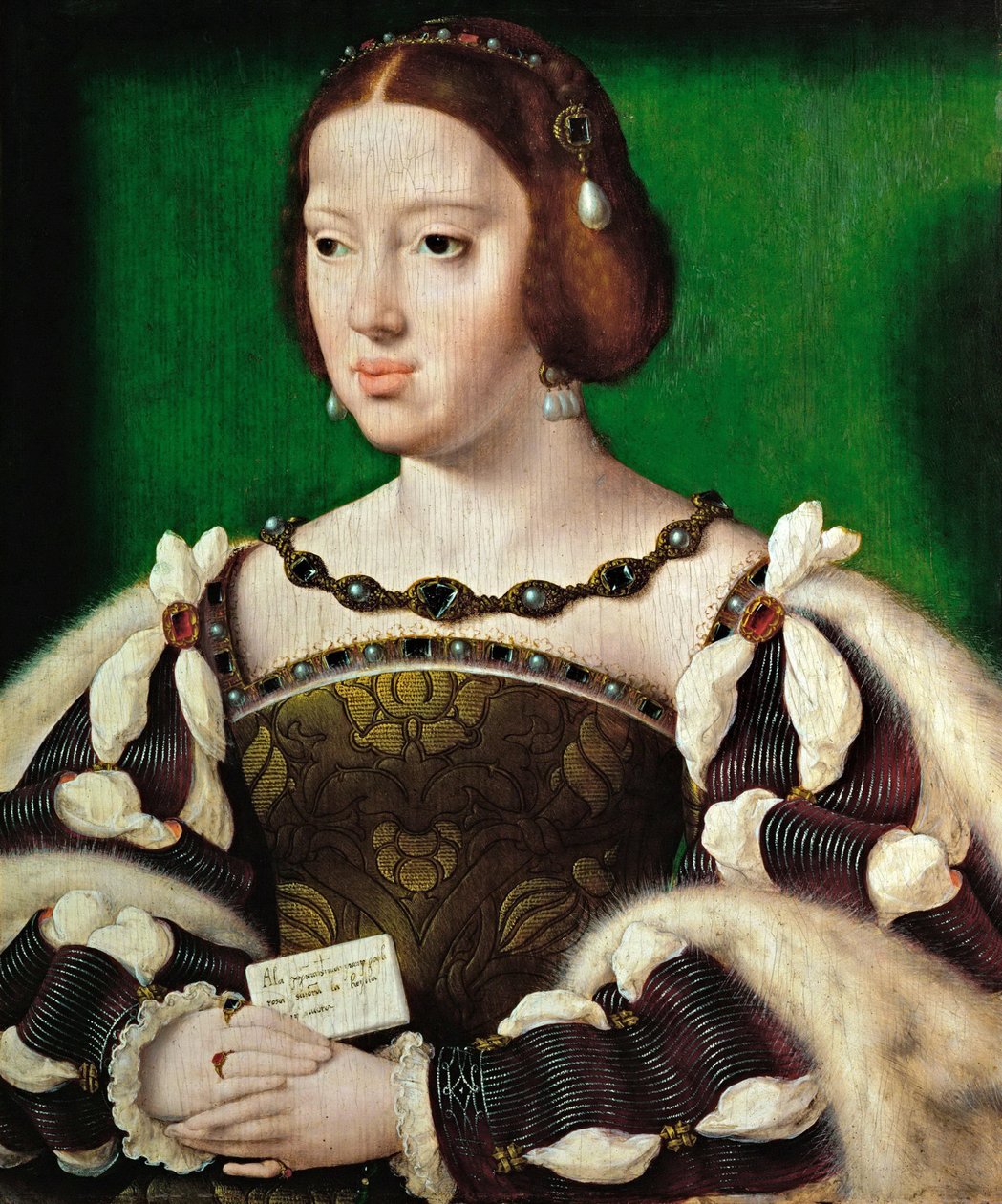 Rané nizozemské umění: Portrét královny Eleonory Rakouské (1498-1558) par Cleve, Joos van (asi 1485-1540), po roce 1530. Olej na dřevě, 35,5x29,5. Uměleckohistorické muzeum, Vienne od Joos van Cleve