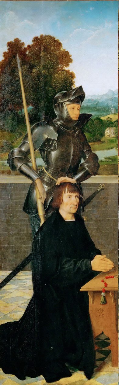 Rané nizozemské umění: Saint George and Donor (Křídlový oltář, levý panel) par Cleve, Joos van (asi 1485-1540), asi 1530. Olej na dřevě, 94,5x30. Uměleckohistorické muzeum, Vienne od Joos van Cleve