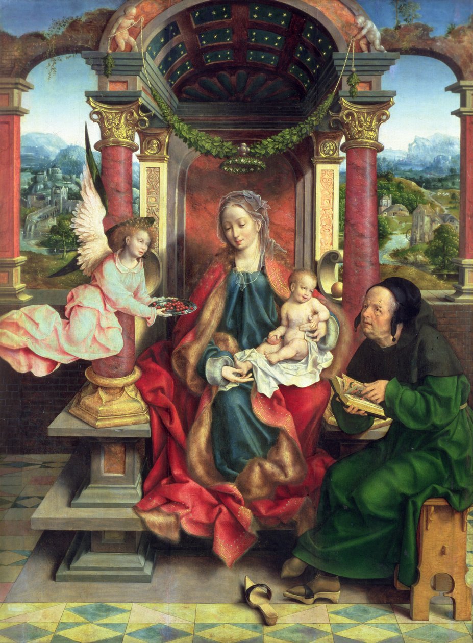 Svatá rodina, střední deska triptychu, kolem roku 1530 (deska) od Joos van Cleve