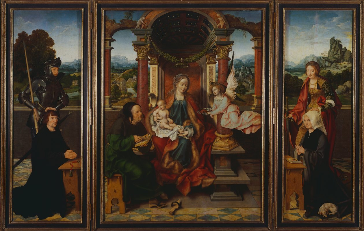 Svatá rodina, asi 1530, od Joose Van Cleve (1485-1540), triptych. Belgie od Joos van Cleve