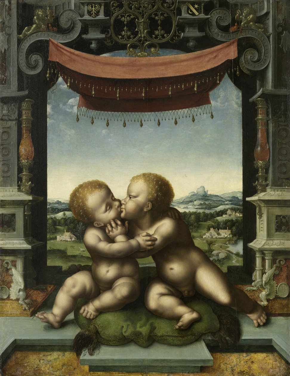 Objímající se nemluvňata Krista a svatého Jana Křtitele, 1520-25 od Joos van Cleve