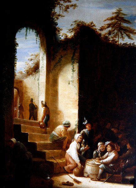 Rolníci a vojáci na nádvoří (olej na desce) od Joos van Craesbeeck