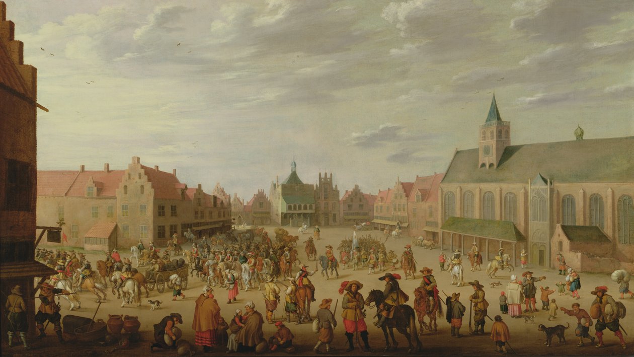 Vojenský průvod na náměstí v Amersfoortu od Joost Cornelisz. Droochsloot