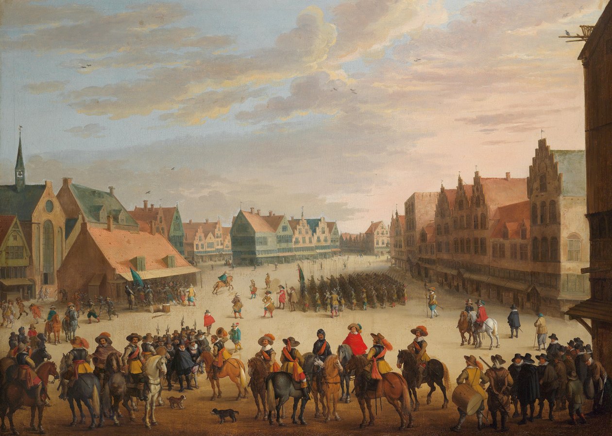 Kníže Maurice Oranžský propouštějící žoldáky na náměstí Neude v Utrechtu dne 31. července 1618 od Joost Cornelisz. Droochsloot