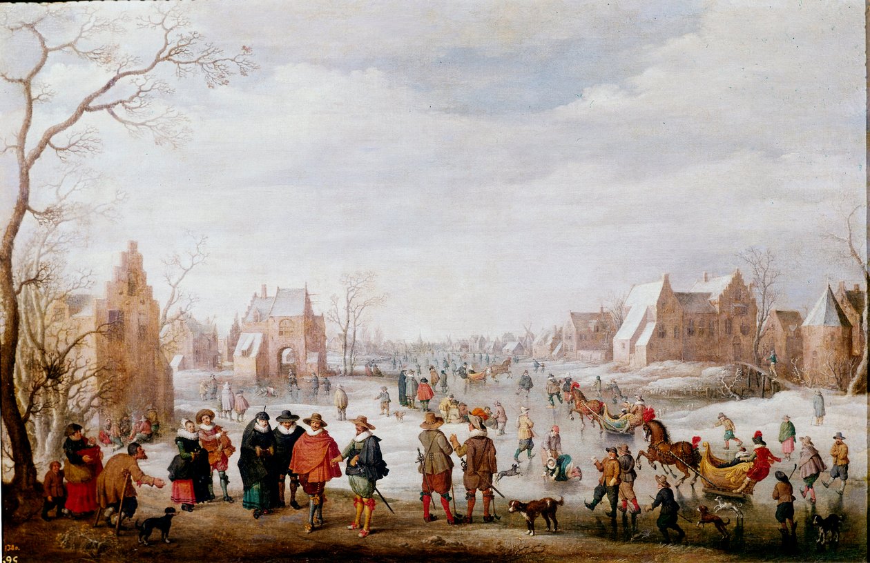 Obraz bruslařů od Joosta Cornelisze Droochsloota (1586-1666) Madrid, Prado Museum od Joost Cornelisz. Droochsloot
