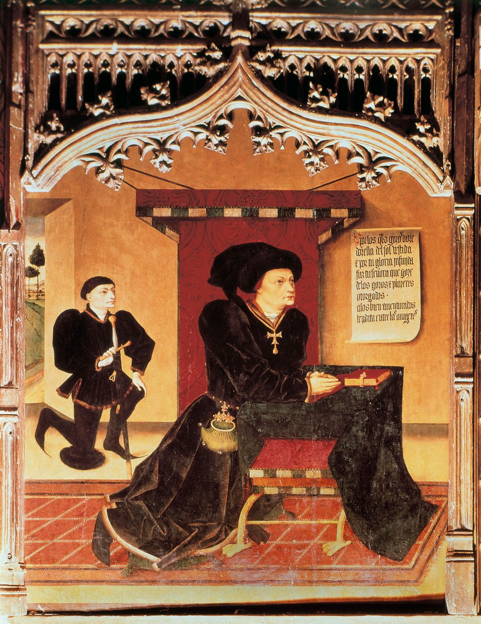 Portrét Iniga Lopeze de Mendoza, markýze ze SANTILLANA (1398-1458), španělský lyrický básník. Sbírka španělských vévodů. Obraz od Jorge INGLES (15. století) od Jorge Ingles