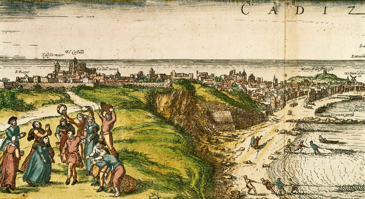 Cádiz, Španělsko, lept podle kresby Jorise Hoefnagela od Joris (after) Hoefnagel