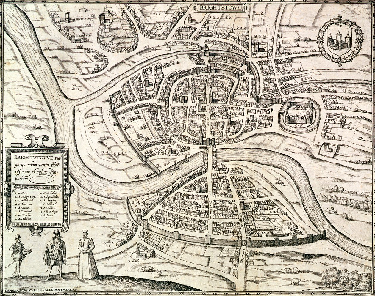 Mapa Bristolu z „Civitates Orbis Terrarum“ od Georga Brauna (1541-1622) a Franse Hogenberga (1535-90) 1581 (rytina) od Joris (after) Hoefnagel