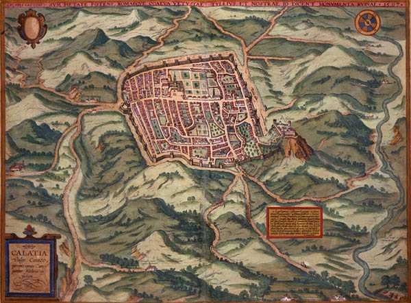 Mapa Caiazzo, z „Civitates Orbis Terrarum“ od Georga Brauna (1541-1622) a Franse Hogenberga (1535-90) 1597 (barevná rytina) od Joris (after) Hoefnagel
