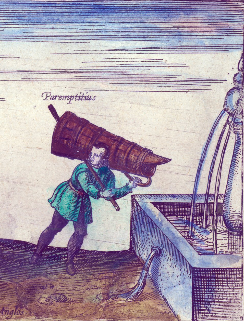 Učeň nabírající vodu z kašny, 1598, ručně kolorovaná mědirytina, detail 324184 od Joris Hoefnagel