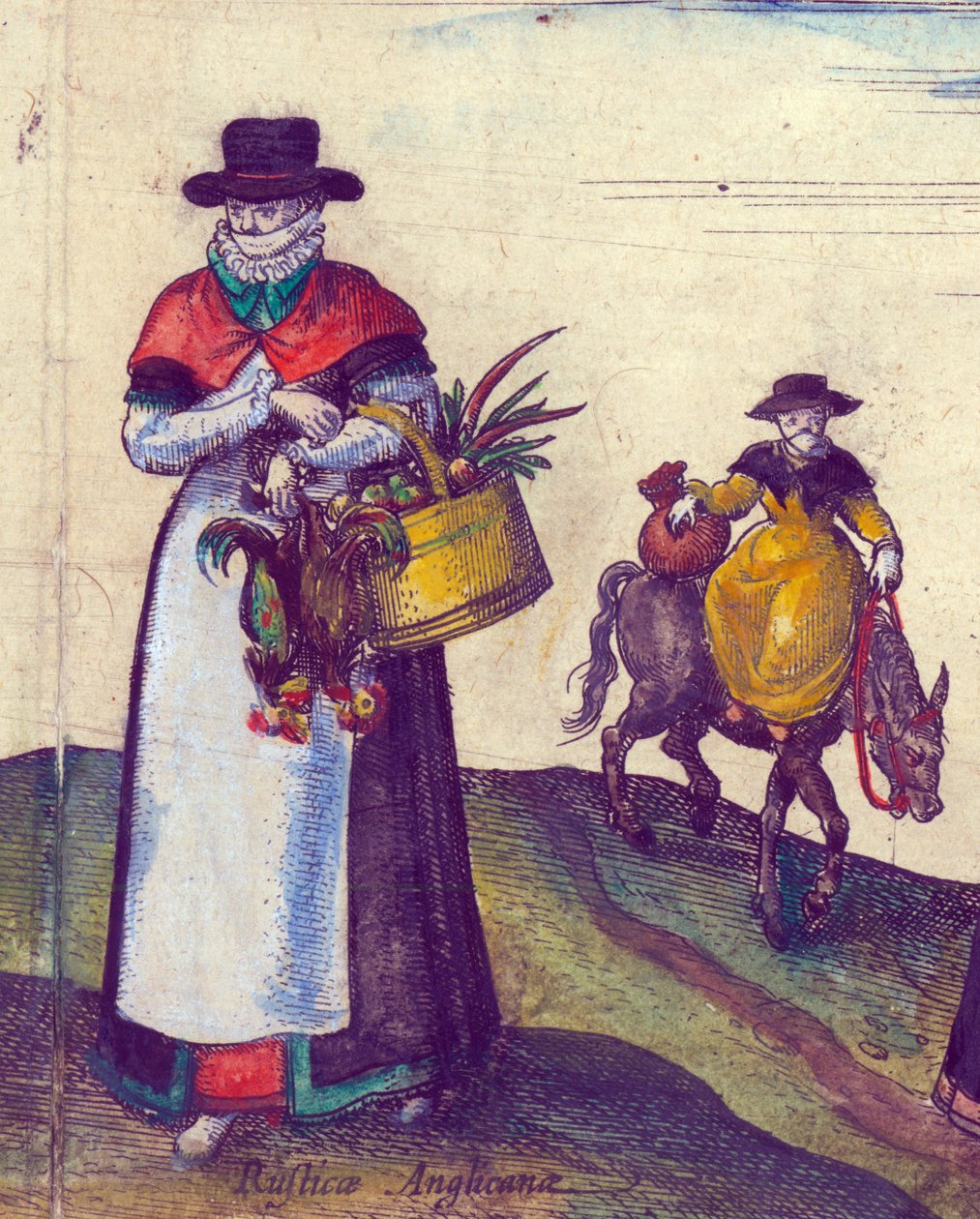 Venkované jdou na trh, 1598, ručně kolorovaná mědirytina, detail 324184 od Joris Hoefnagel