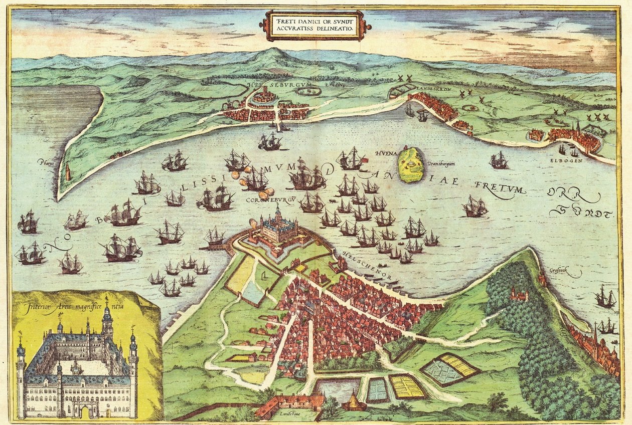 Elsinore, Dánsko, ze Spojených států amerických od Georga Brauna (1541-1622) a Franse Hogenburga (1535-90), kolem 1572 od Joris Hoefnagel