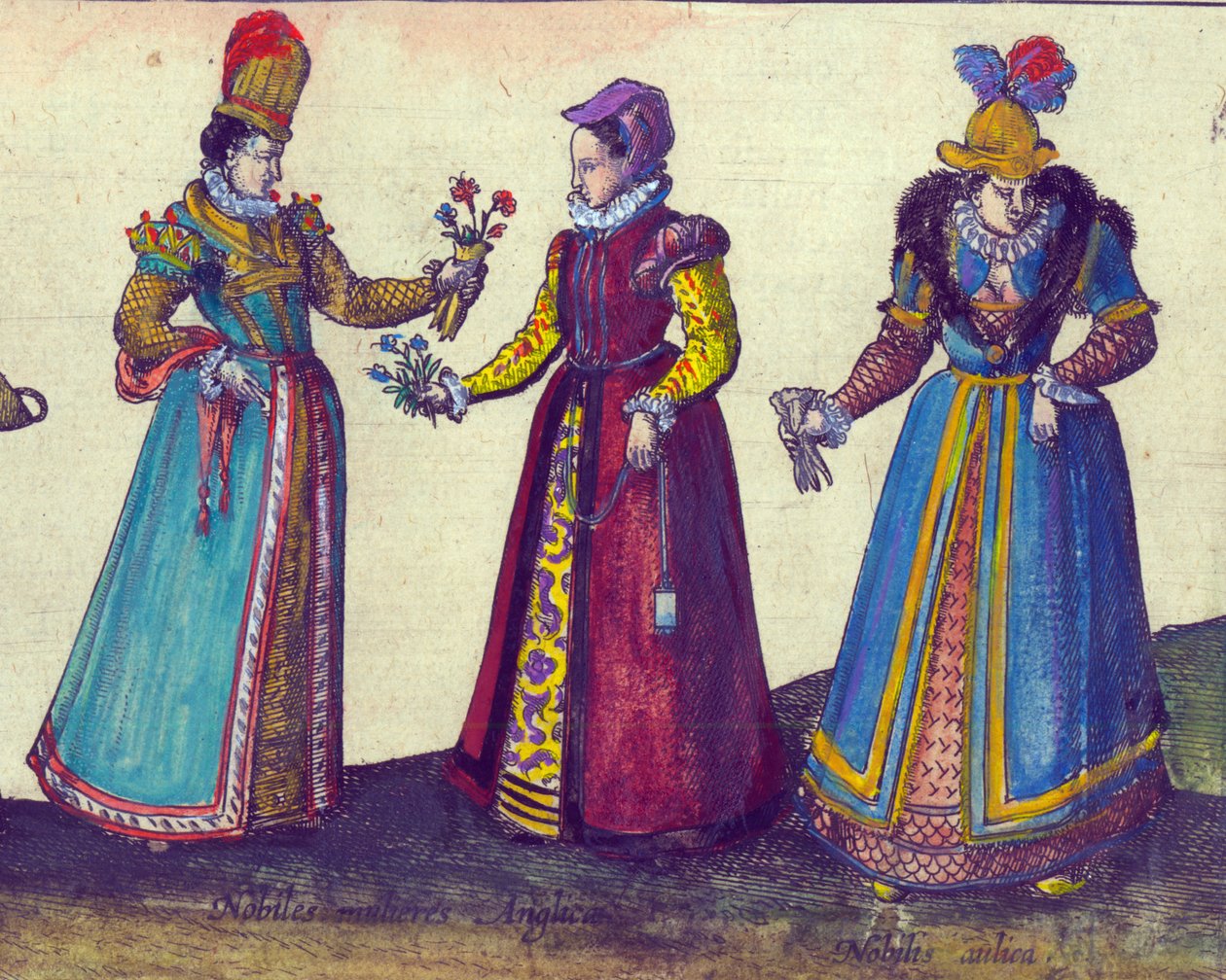 Anglické ženy alžbětinské doby, 1598, ručně kolorovaná mědirytina, detail 324184 od Joris Hoefnagel