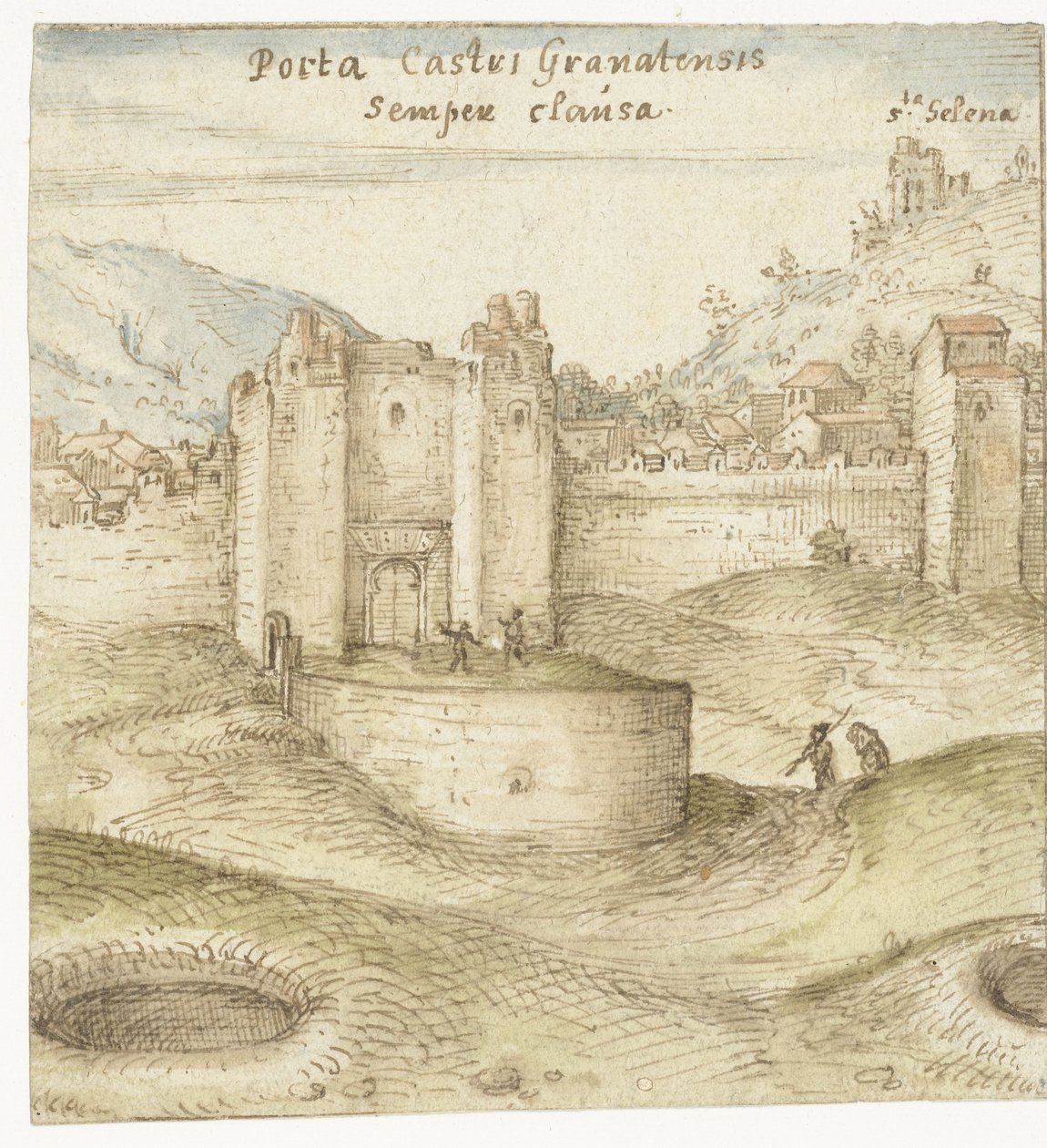 Uzavřená brána do hradu (Alhambra) v Granadě od Joris Hoefnagel