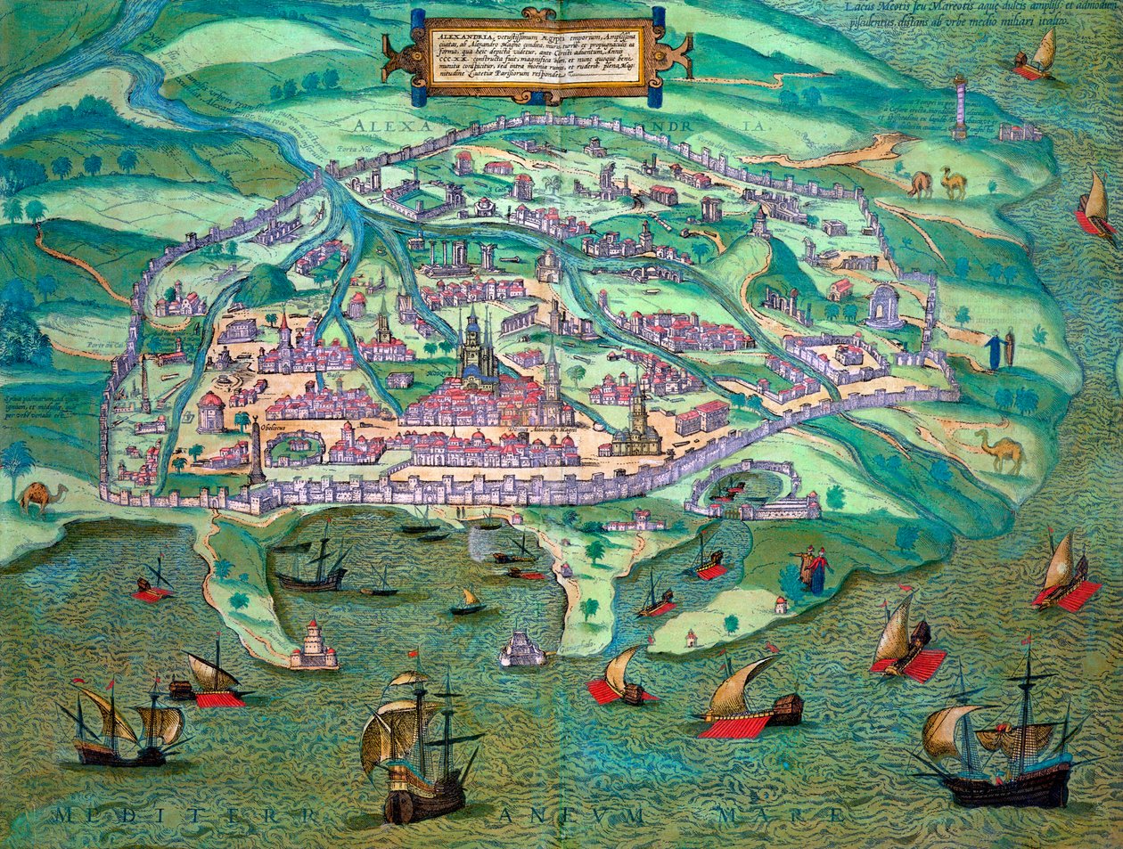Mapa Alexandrie, Egypt, c1572 od Joris Hoefnagel