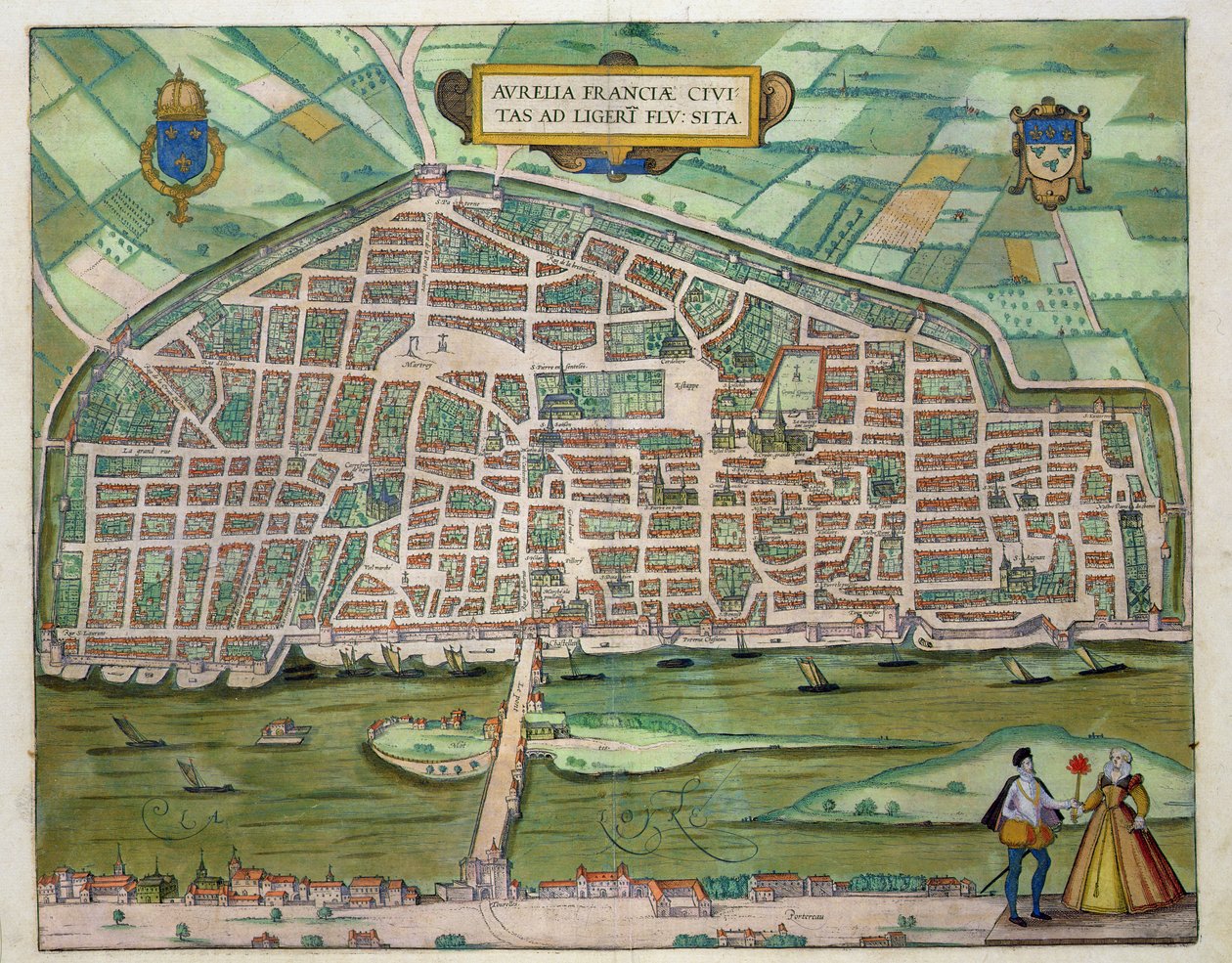 Mapa Aurelie, z „Civitates Orbis Terrarum“ od Georga Brauna (1541-1622) a Franse Hogenberga (1535-90) kolem 1572-1617 od Joris Hoefnagel
