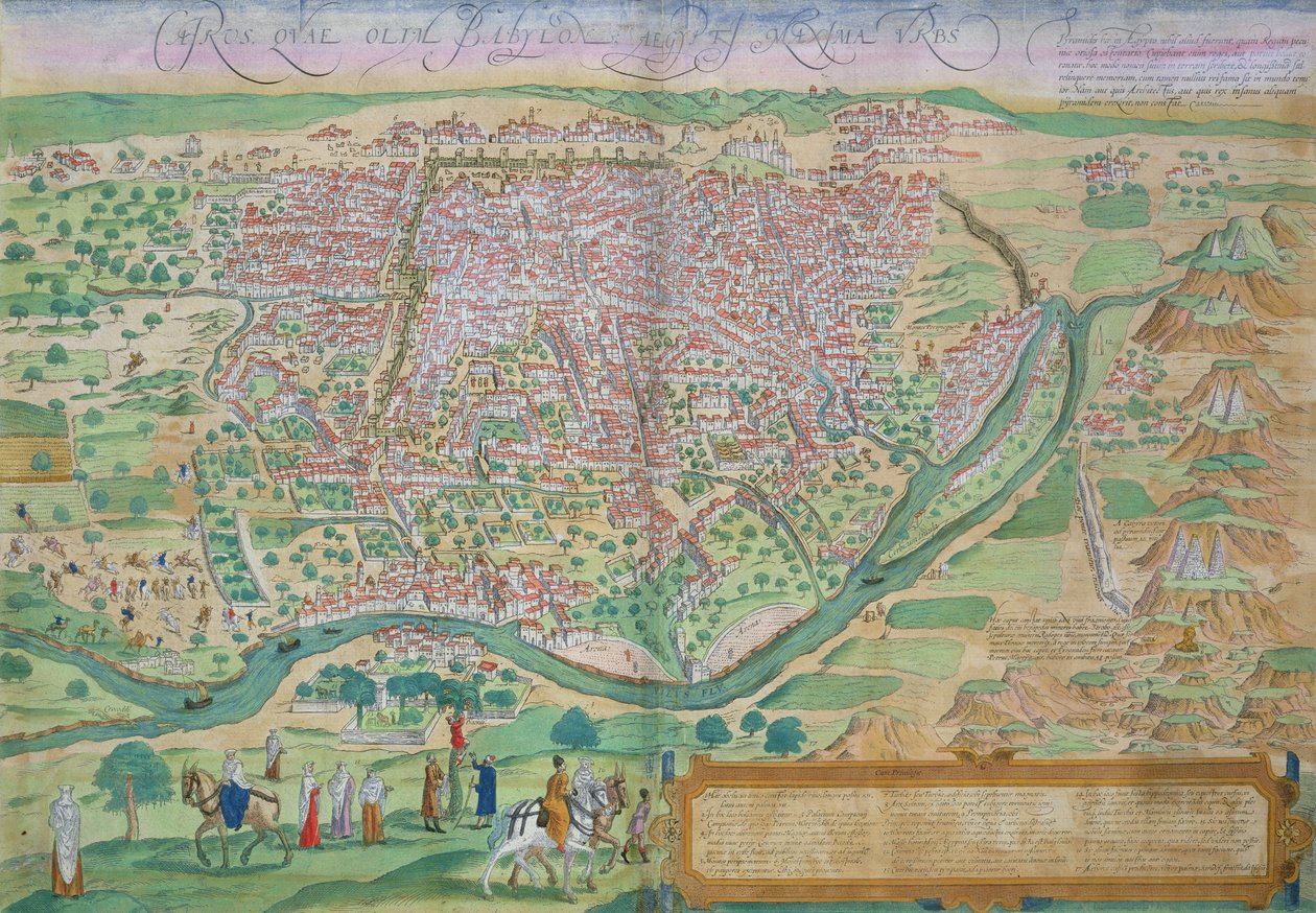 Mapa Káhiry z knihy "Civitates Orbis Terrarum" od Georga Brauna (1541-1622) a Franse Hogenberga (1535-90), asi 1572 od Joris Hoefnagel