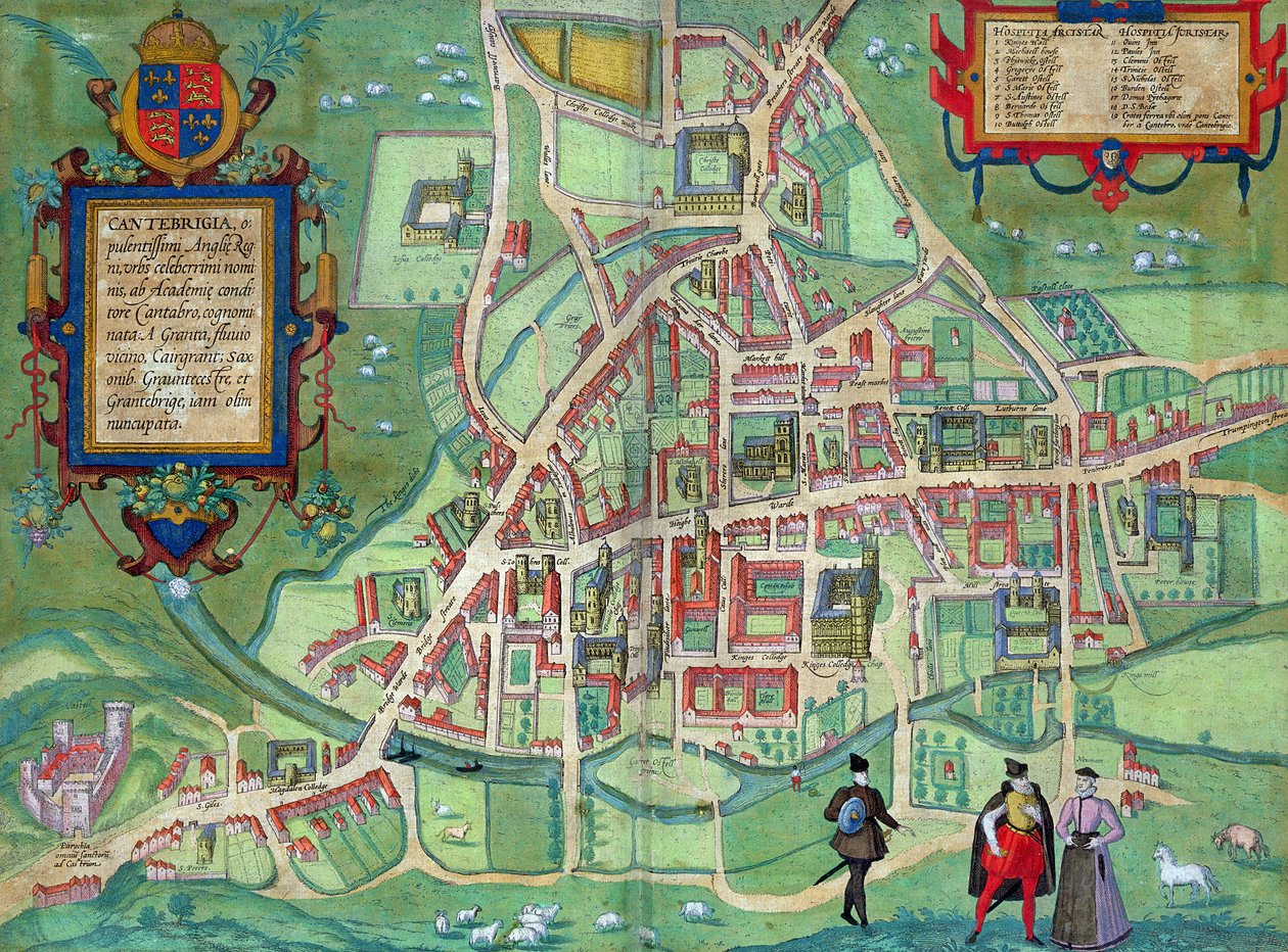 Mapa Cambridge, z „Civitates Orbis Terrarum“ od Georga Brauna (1541-1622) a Franse Hogenberga (1535-90), kolem 1572 od Joris Hoefnagel