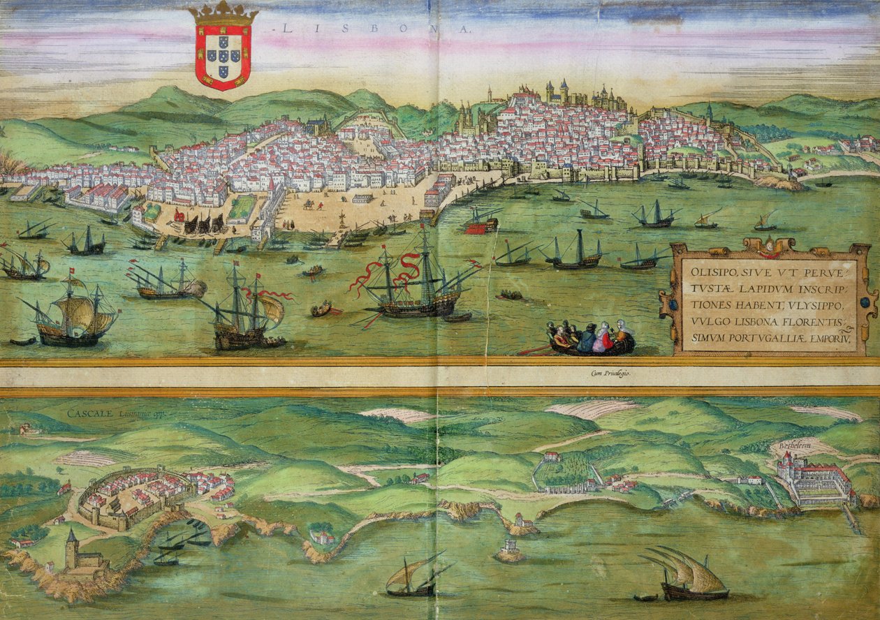 Mapa Lisabonu a Cascais z „Civitates Orbis Terrarum“ od Georga Brauna (1541-1622) a Franse Hogenberga (1535-90), kolem 1572 od Joris Hoefnagel