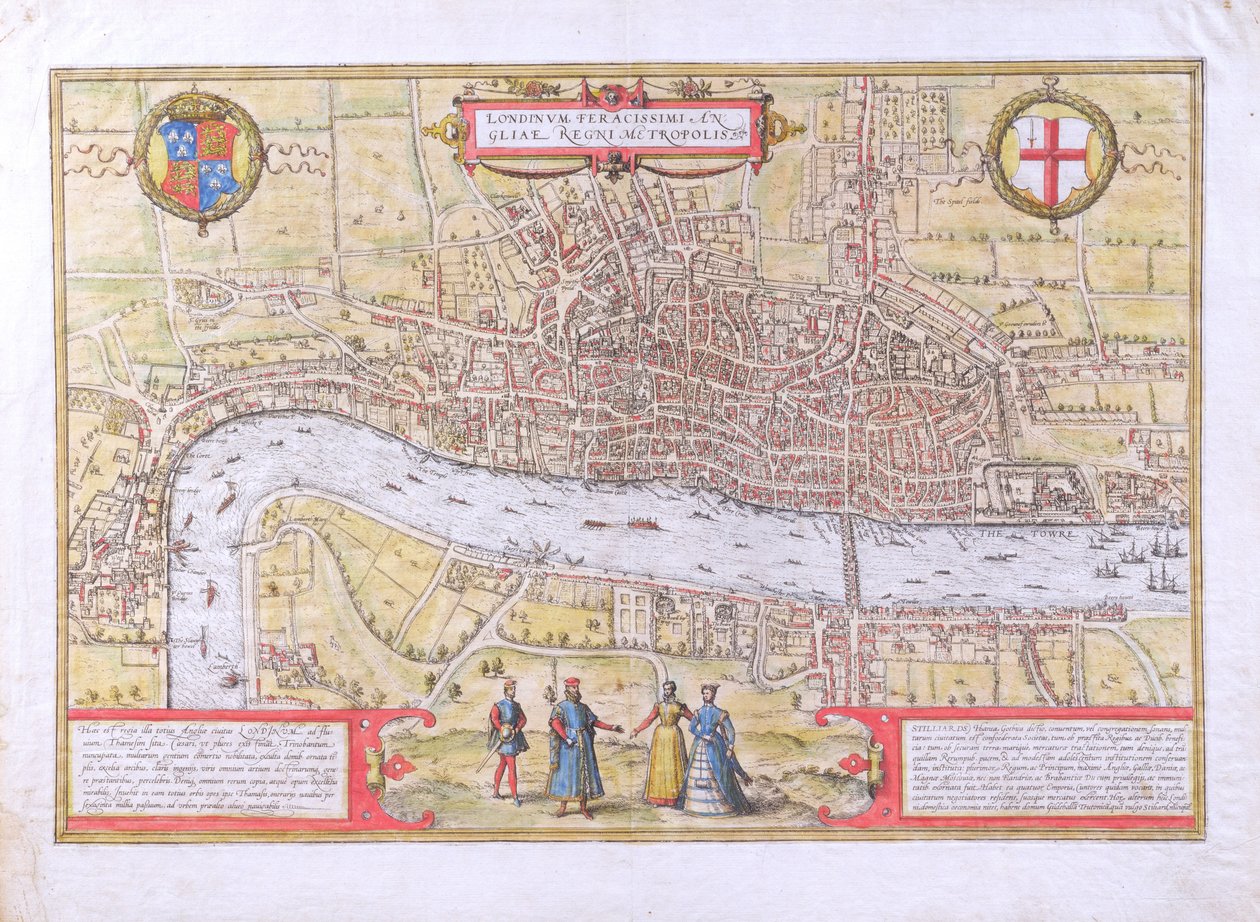Mapa Londýna, z Civitates Orbis Terrarum, od Georga Brauna (1542-1622) a Franse Hogenburga (1635-90), kolem 1572 (viz také 51896 a 58543) od Joris Hoefnagel