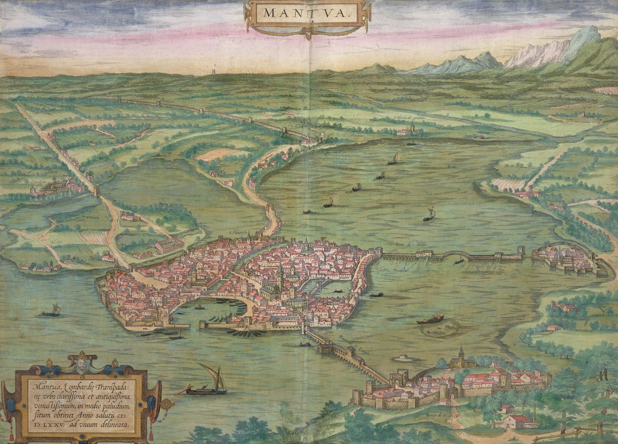 Mapa Mantovy, z „Civitates Orbis Terrarum“ od Georga Brauna (1541-1622) a Franse Hogenberga (1535-90), 1575 od Joris Hoefnagel