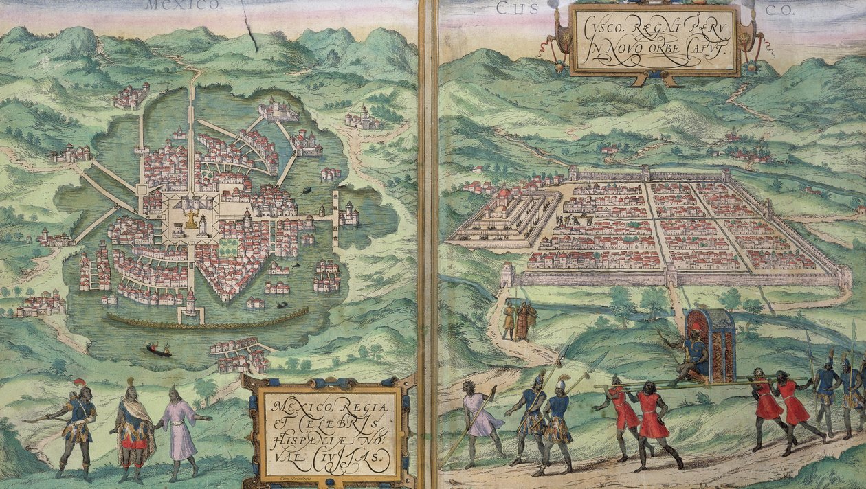Mapa Mexika a Cuzca z knihy "Civitates Orbis Terrarum" od Georga Brauna (1541-1622) a Franse Hogenberga (1535-90), asi 1572. od Joris Hoefnagel