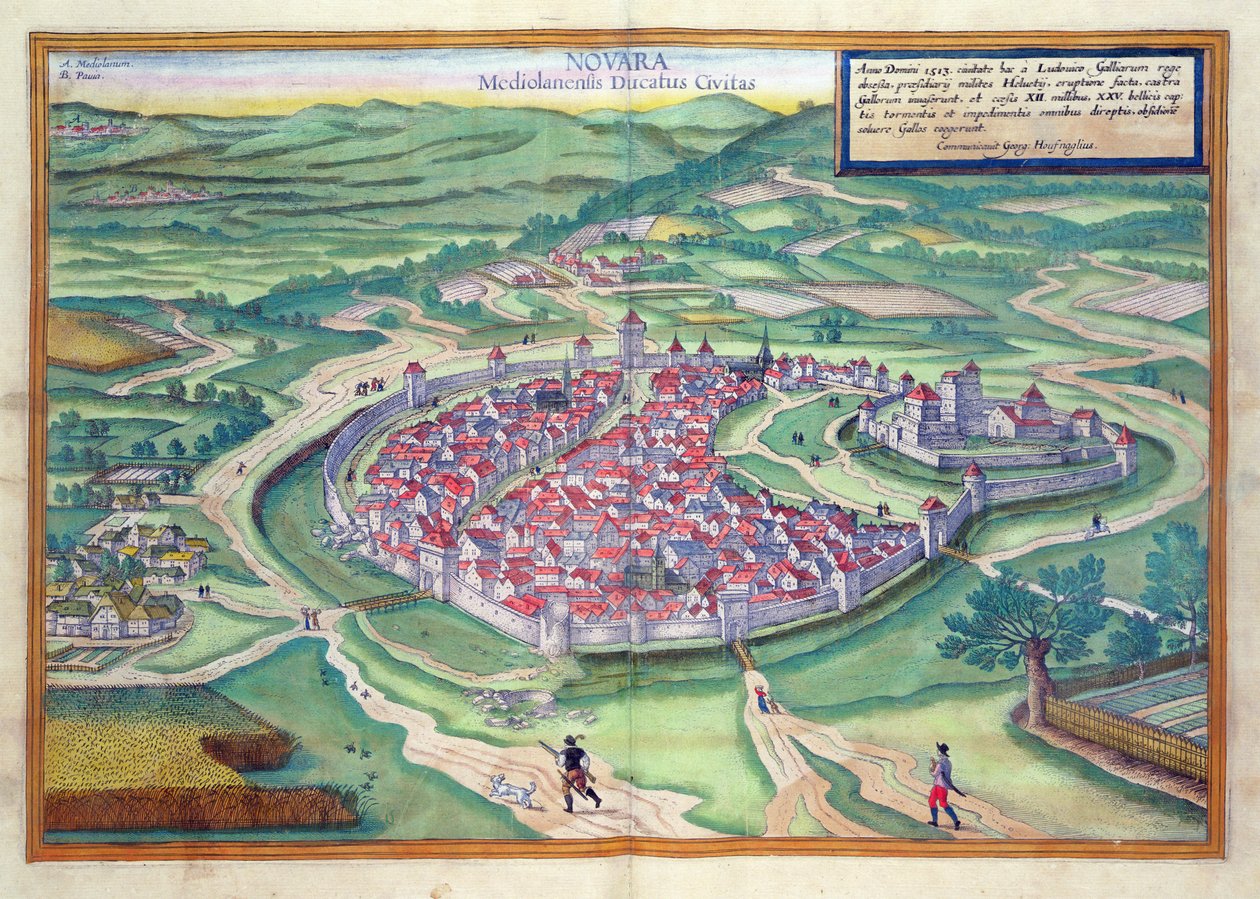 Mapa Novary, z „Civitates Orbis Terrarum“ od Georga Brauna (1541-1622) a Franse Hogenberga (1535-90) kolem 1572-1617 od Joris Hoefnagel
