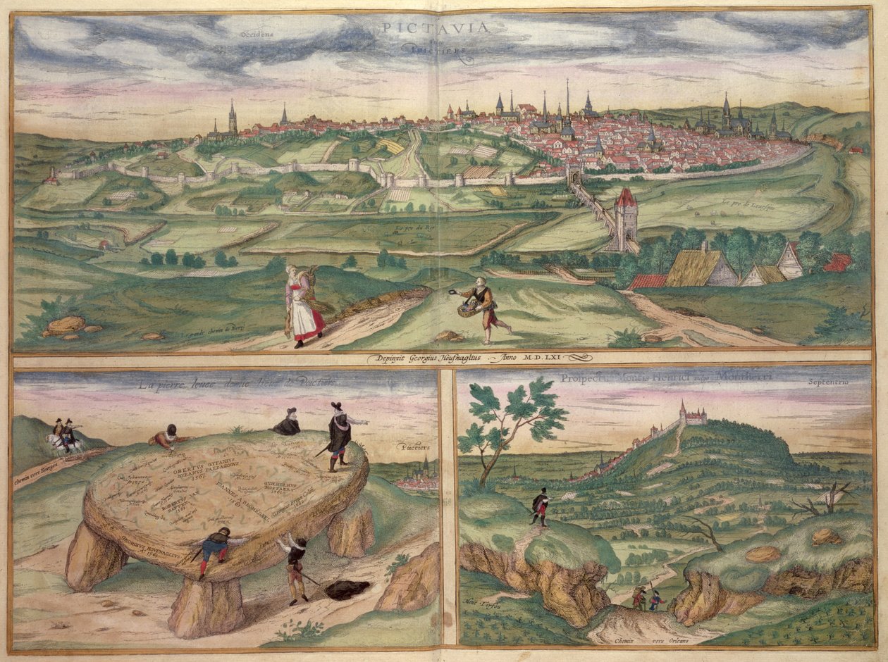 Mapa Poitiers, z „Civitates Orbis Terrarum“ od Georga Brauna (1541-1622) a Franse Hogenberga (1535-90), 1561 od Joris Hoefnagel