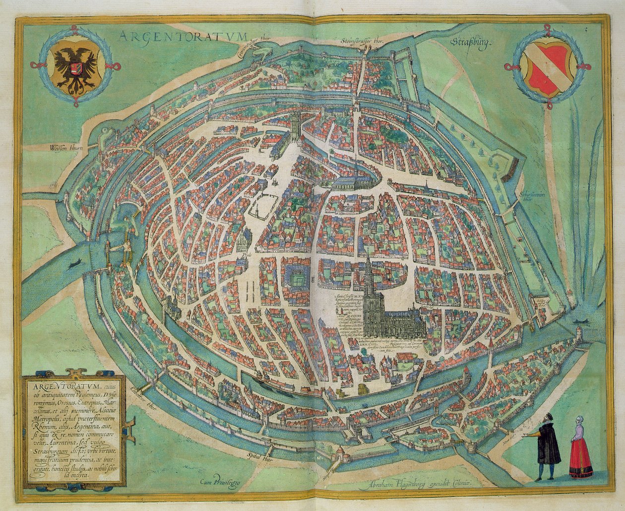 Mapa Štrasburku, z „Civitates Orbis Terrarum“ od Georga Brauna (1541-1622) a Franse Hogenberga (1535-90), kolem 1572 od Joris Hoefnagel