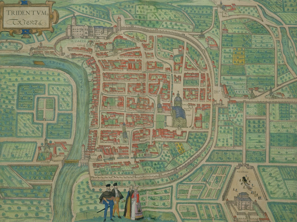 Mapa Trenta, z „Civitates Orbis Terrarum“ od Georga Brauna (1541-1622) a Franse Hogenberga (1535-90) kolem 1572-1617 od Joris Hoefnagel
