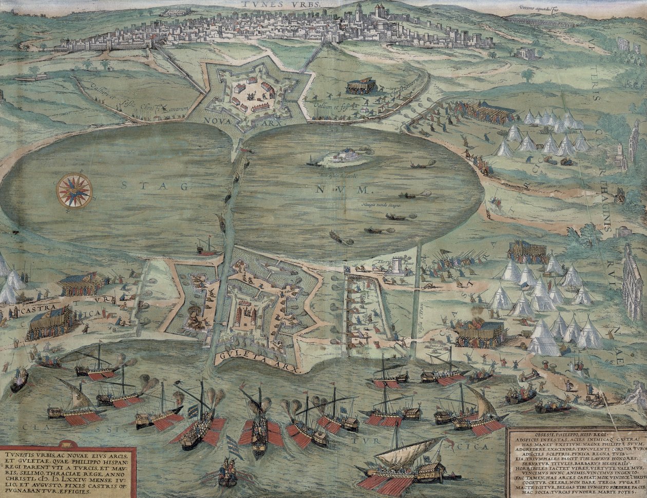 Mapa Tunisu z „Civitates Orbis Terrarum“ od Georga Brauna (1541-1622) a Franse Hogenberga (1535-90), 1574 od Joris Hoefnagel
