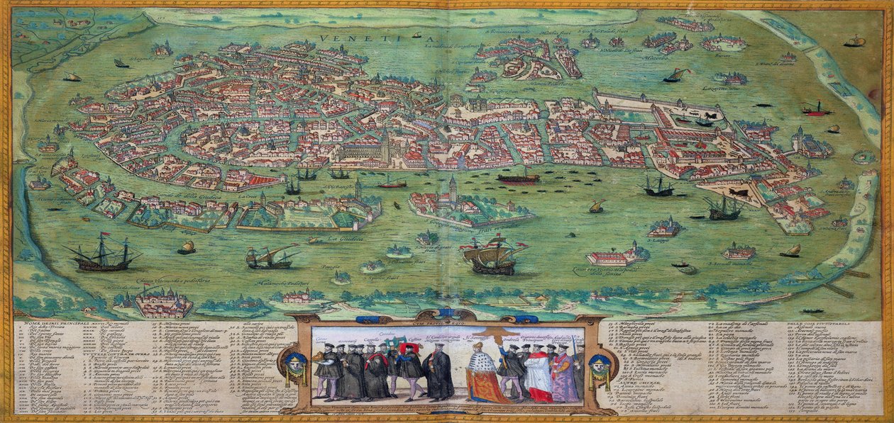 Mapa Benátek, z „Civitates Orbis Terrarum“ od Georga Brauna (1541-1622) a Franse Hogenberga (1535-90), kolem 1572 od Joris Hoefnagel