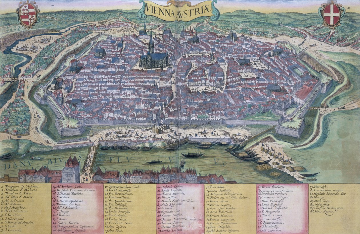 Mapa Vídně, z „Civitates Orbis Terrarum“ od Georga Brauna (1541-1622) a Franse Hogenberga (1535-90) kolem 1572-1617 od Joris Hoefnagel