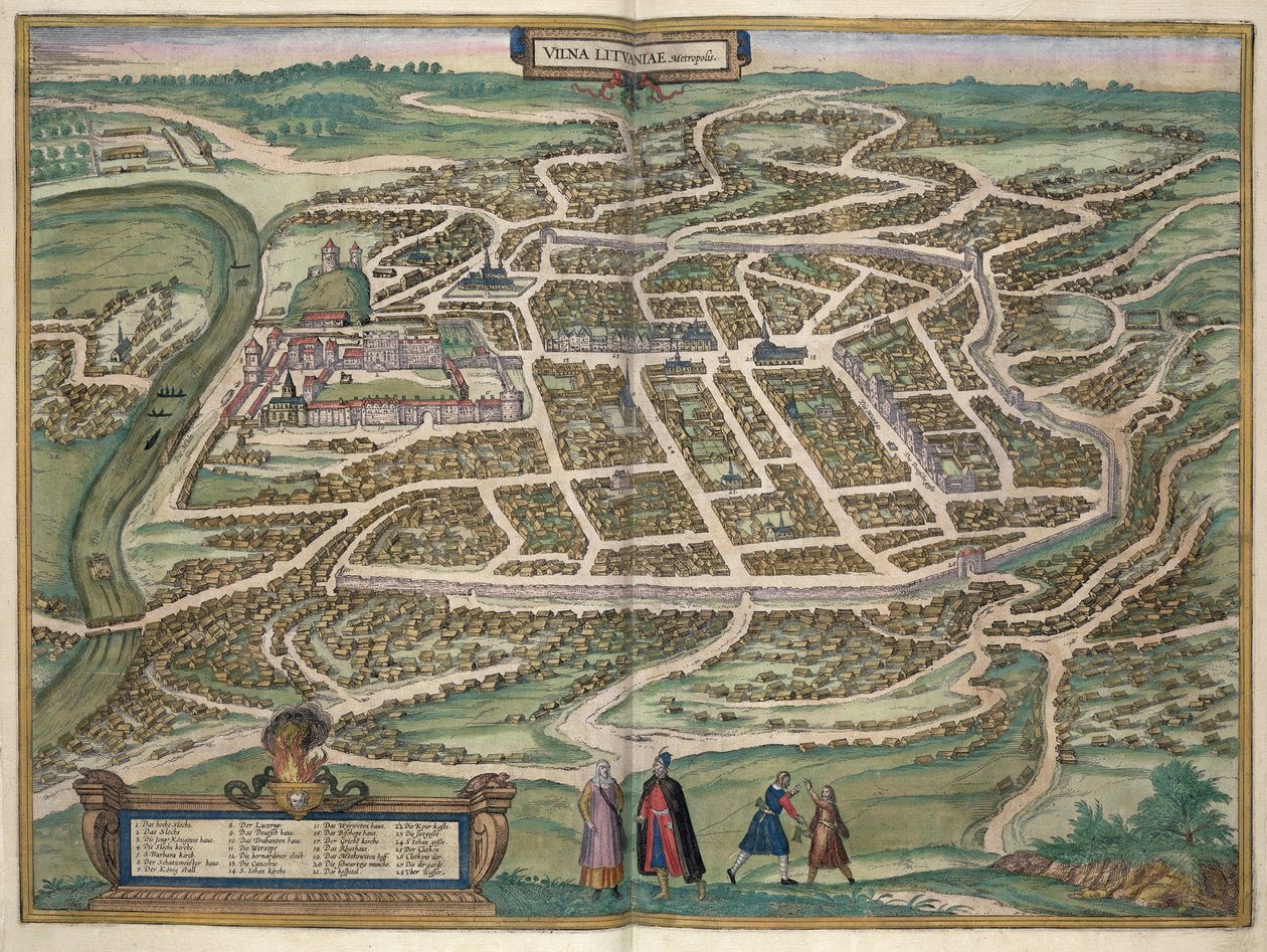 Mapa Vilniusu, Litva, z „Města světa“ od Georga Brauna (1541-1622) a Franse Hogenberga (1535-90) kolem 1572-1617 od Joris Hoefnagel