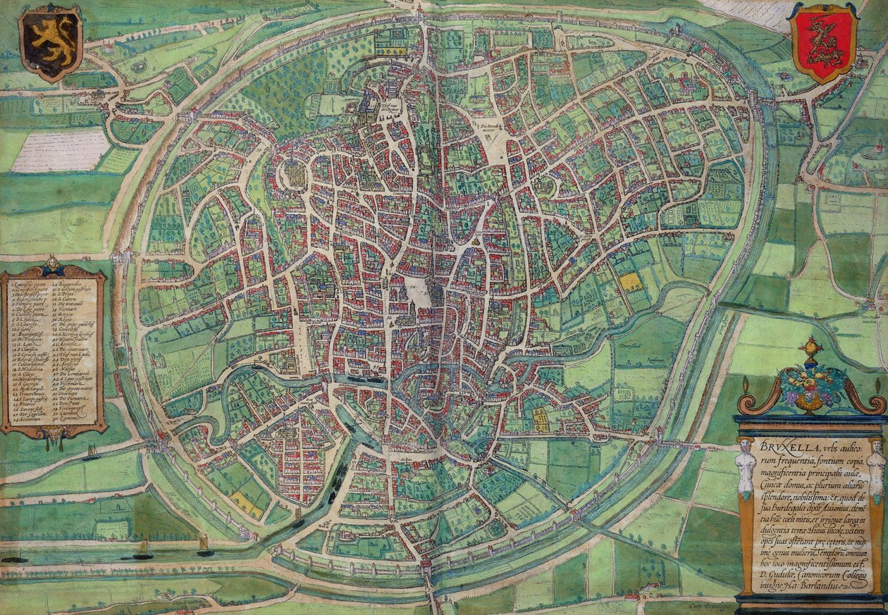 Plán města Bruselu, z „Civitates Orbis Terrarum“ od Georga Brauna (1542-1622) a Franse Hogenburga (1635-90), kolem 1572 od Joris Hoefnagel