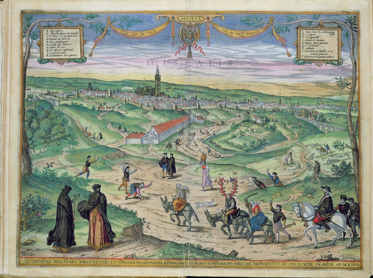 Plán města Sevilly, z „Civitates Orbis Terrarum“ od Georga Brauna (1541-1622) a Franse Hogenberga (1535-90), 1593 (podrobnosti viz 202049) od Joris Hoefnagel